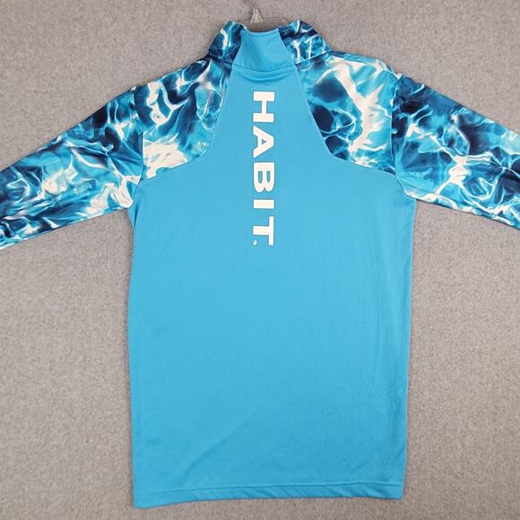 Habit Shirt Mens Small Sun Guard Long Sleeve 1/4 Zip Blue Waves 40+ Solar Factor - Picture 2 of 11
